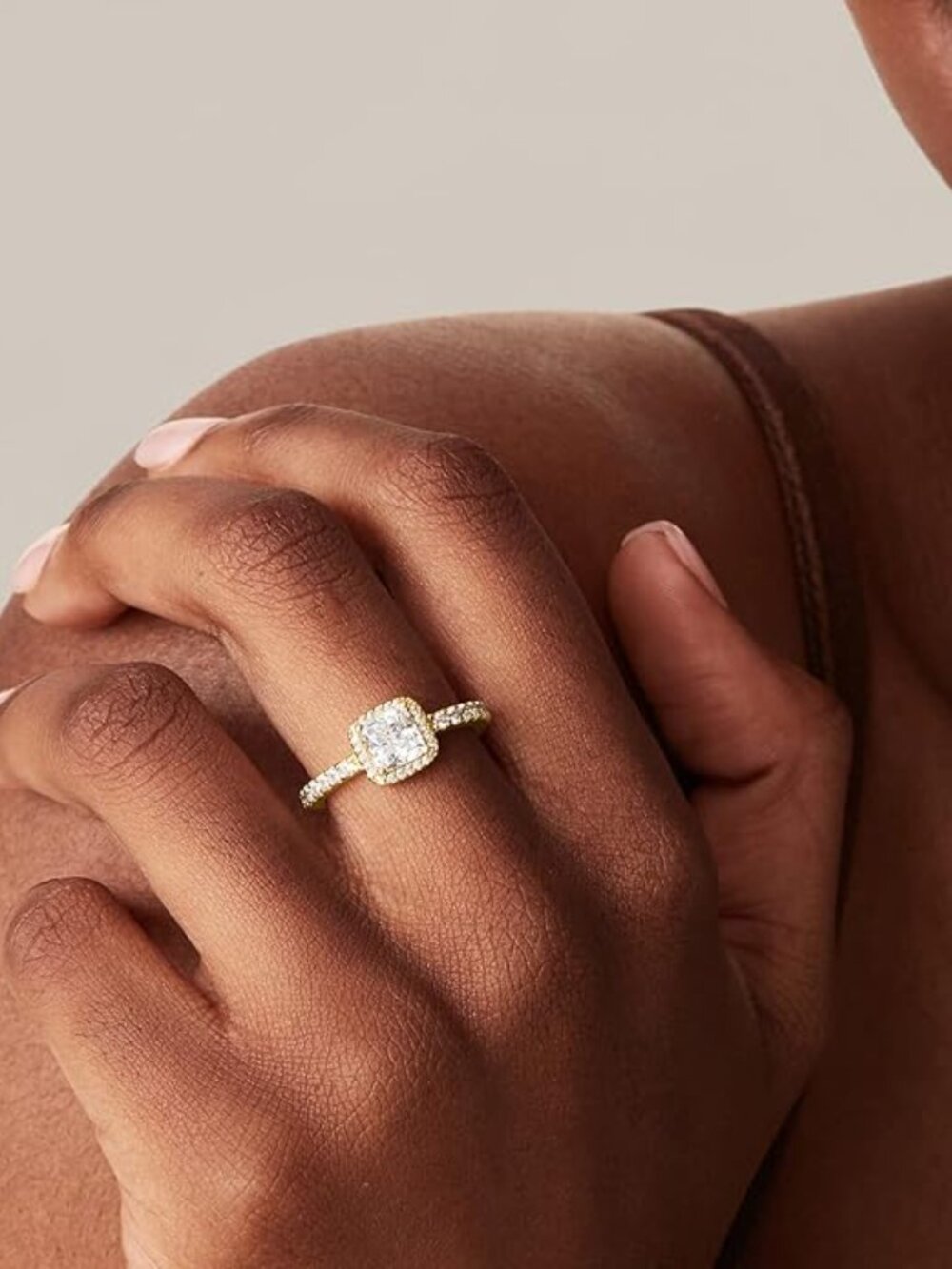 PAVOI 14K Gold Plated Halo Ring, size 7